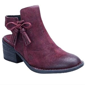 Born Women Suede Ankle sandals booties block heels open back sz 9